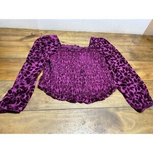 Torrid Velvet Burnout Floral Long Sleeve Smocked Top Womens Size 0 Burgundy